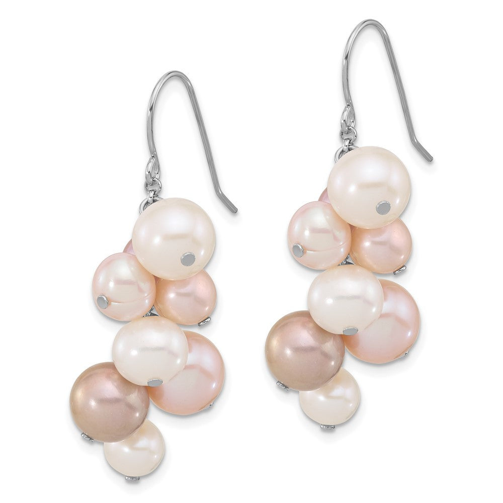 Sterling Silver 6-10mm Multicolor Freshwater Cultured Pearl Dangle Earrings