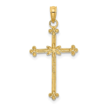 14k Yellow Gold Rhodium Thin Diamond-Cut Cross Charm Pendant