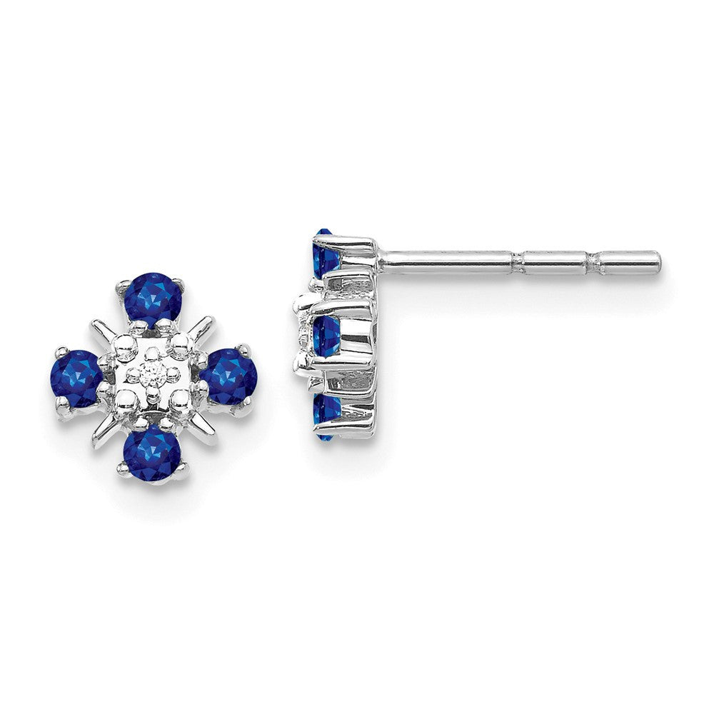 14k White Gold Blue Sapphire and Diamond Button Stud Earrings