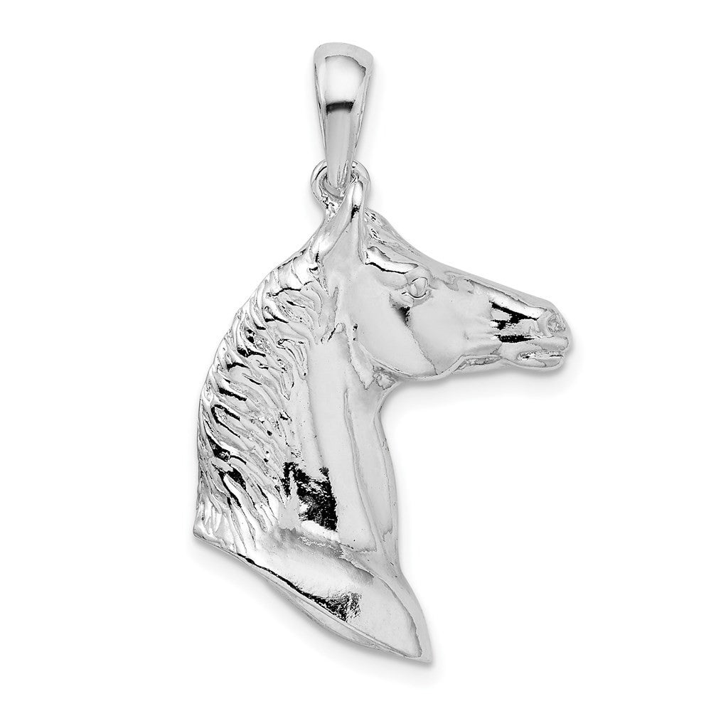 Sterling Silver Rhodium-Plated Polished 3D Horse Head Pendant