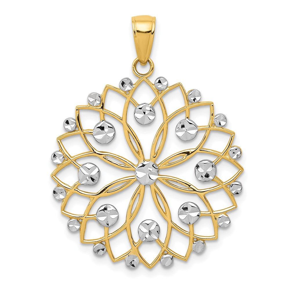 14k Yellow Gold and White Rhodium Diamond-cut Flower Pendant