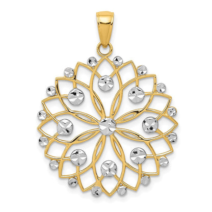 14k Yellow Gold and White Rhodium Diamond-cut Flower Pendant