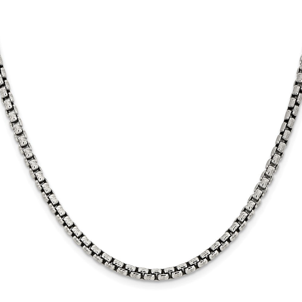 Sterling Silver Antiqued 3.6mm Round Box Chain Necklace 20"