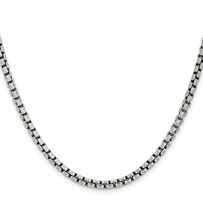 Sterling Silver Antiqued 3.6mm Round Box Chain Necklace 20"
