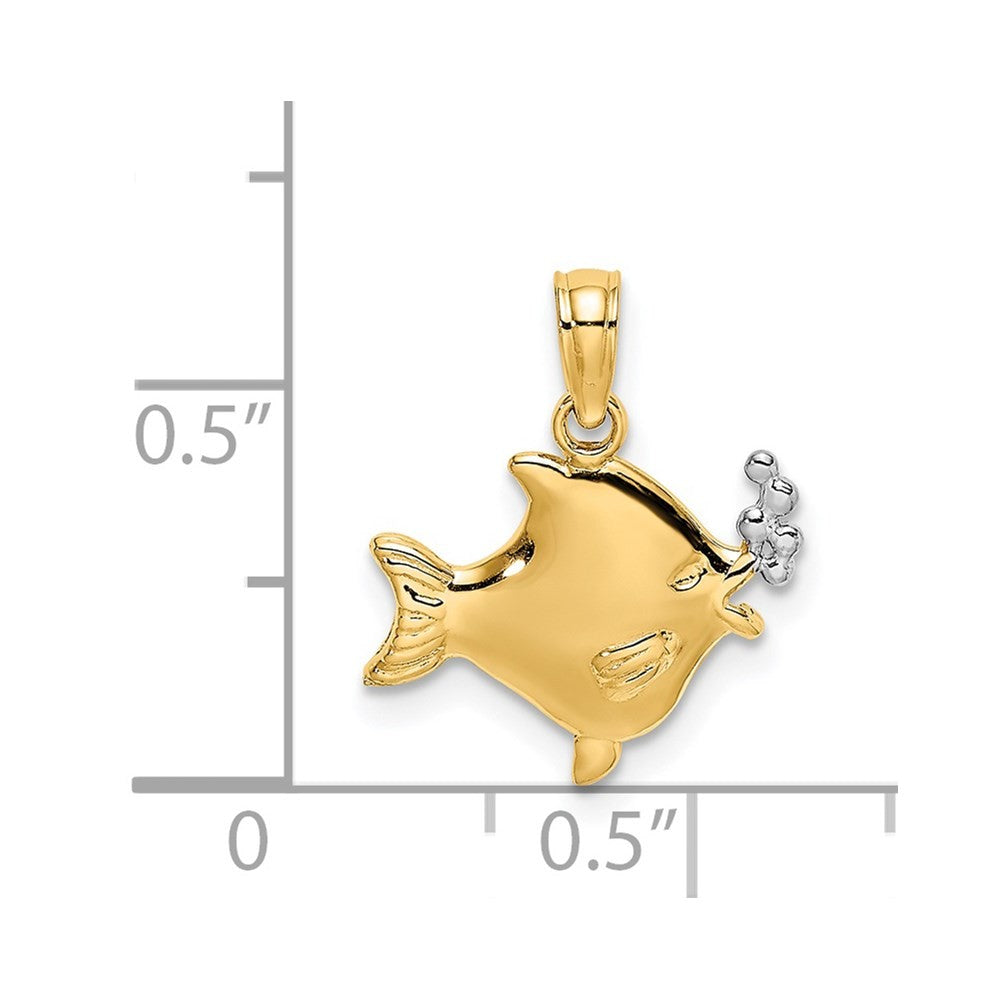 14k Yellow Gold with White Rhodium 2-D Fish Bubbles Charm Pendant
