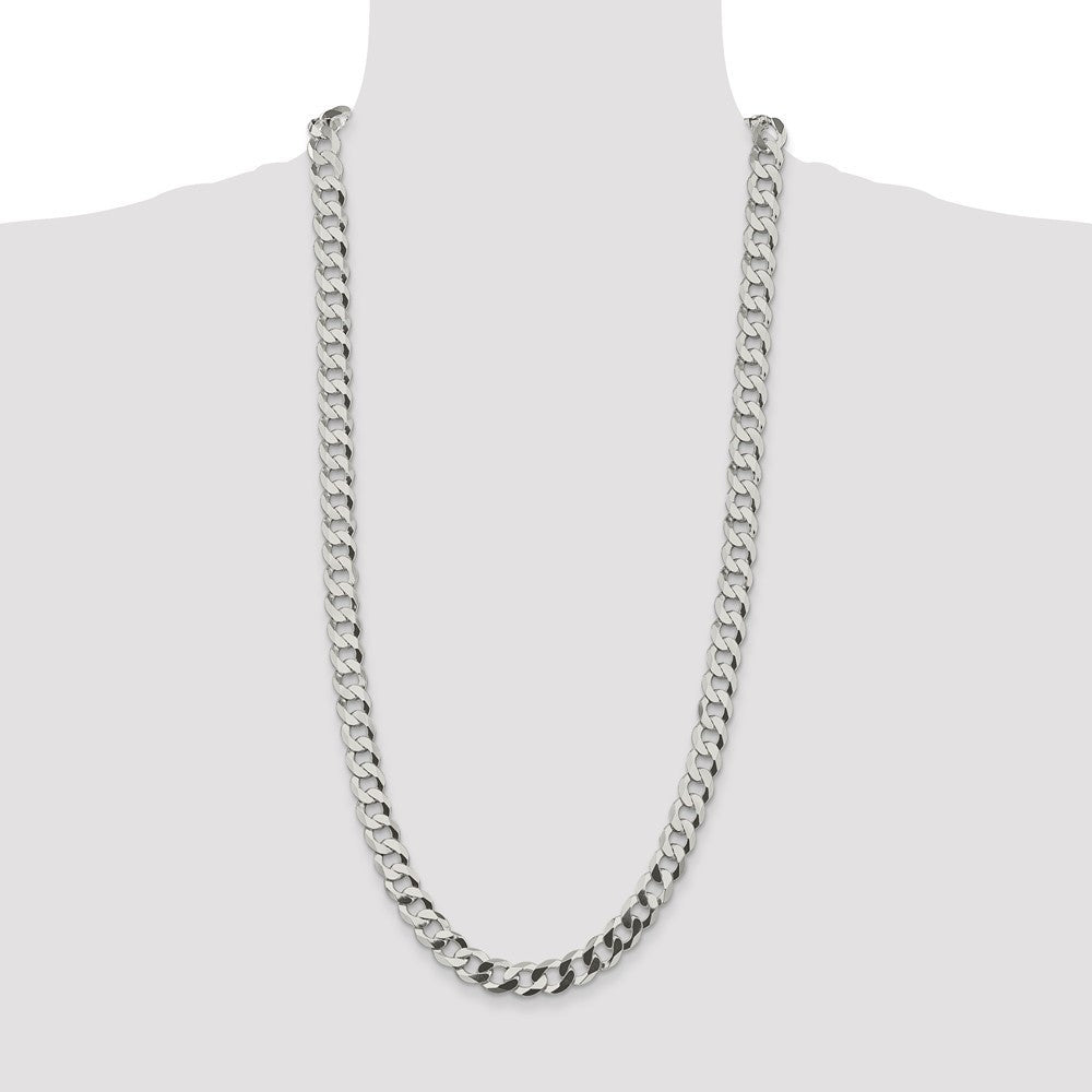 Sterling Silver 9.75mm Flat Curb Chain Necklace 30"