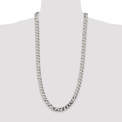 Sterling Silver 9.75mm Flat Curb Chain Necklace 30"