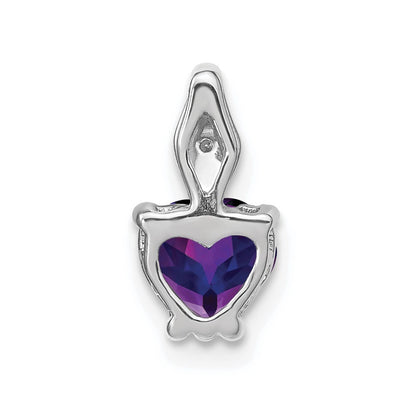 14k White Gold Heart Amethyst and Diamond Pendant
