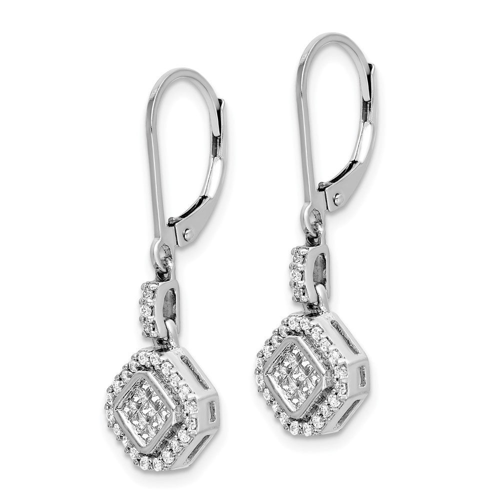 14k White Gold Diamond Leverback Drop & Dangle Earrings