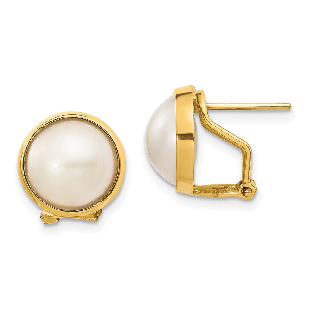 14k Yellow Gold 10-11mm Freshwater Cultured Mabe Pearl Omega Back Stud Earrings