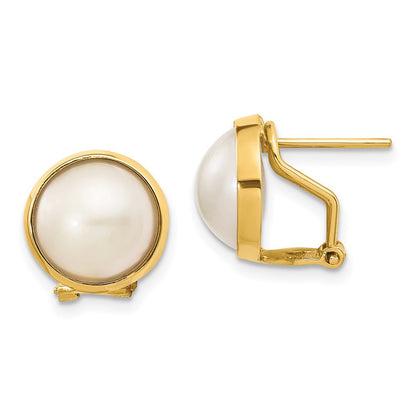 14k Yellow Gold 10-11mm Freshwater Cultured Mabe Pearl Omega Back Stud Earrings