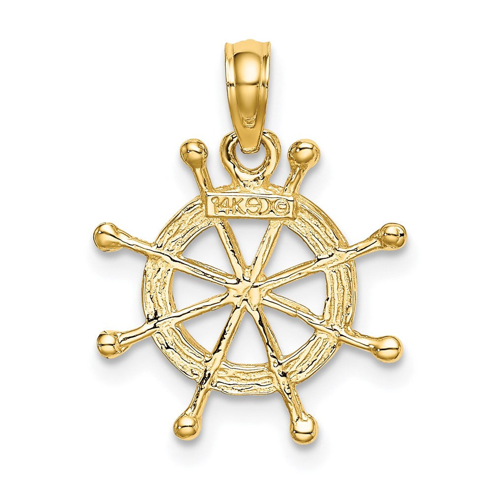 14k Yellow Gold Rhodium 2-D Ship Wheel Charm Pendant