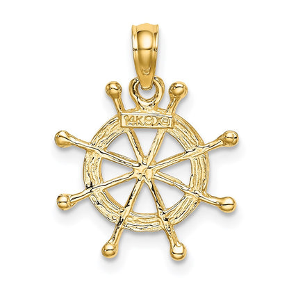 14k Yellow Gold Rhodium 2-D Ship Wheel Charm Pendant