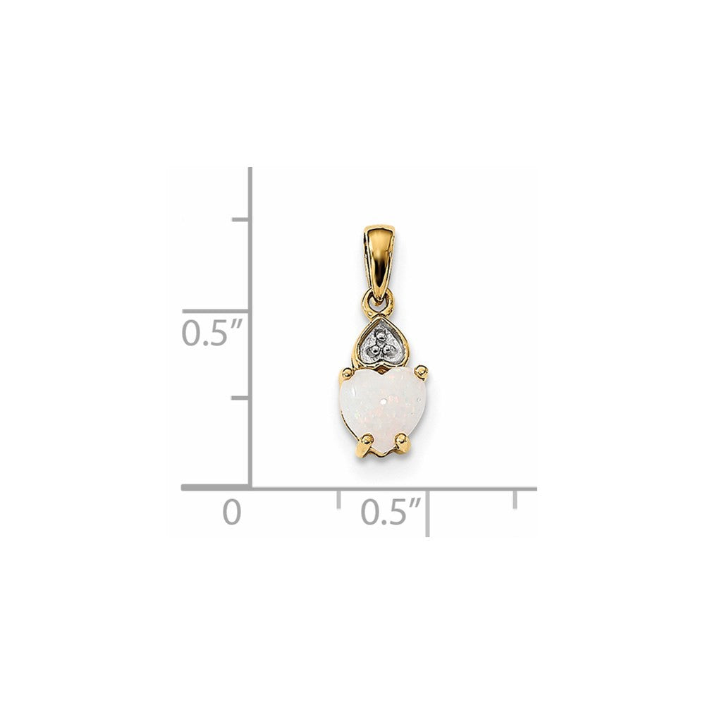 14k Yellow Gold Diamond and Opal Polished Heart Pendant