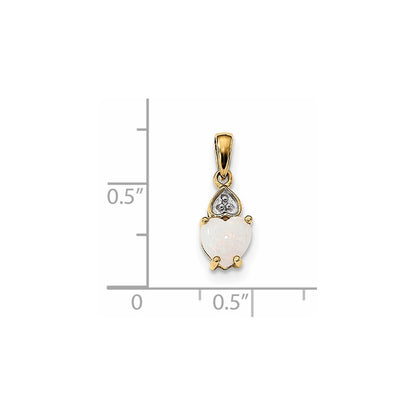 14k Yellow Gold Diamond and Opal Polished Heart Pendant