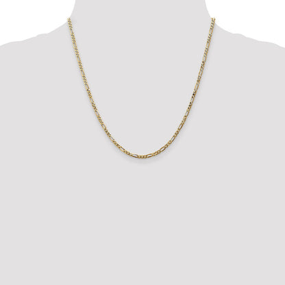 14k Yellow Gold 2.75mm Flat Figaro with Lobster Clasp Chain Necklace 20"