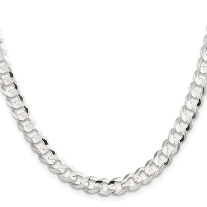 Sterling Silver 7.8mm Concave Beveled Curb Chain Necklace 20"