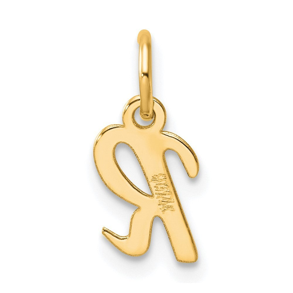 14k Yellow Gold Small Script Letter R Initial Charm Pendant