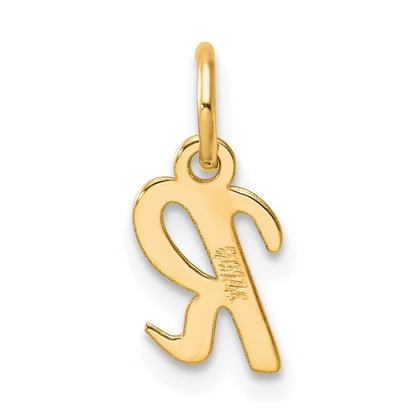14k Yellow Gold Small Script Letter R Initial Charm Pendant