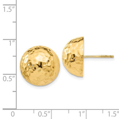 14k Yellow Gold Hammered Half Ball Stud Earrings
