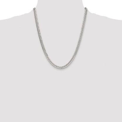 Sterling Silver Rhodium-plated Double Diamond-cut Curb Chain Necklace 22"