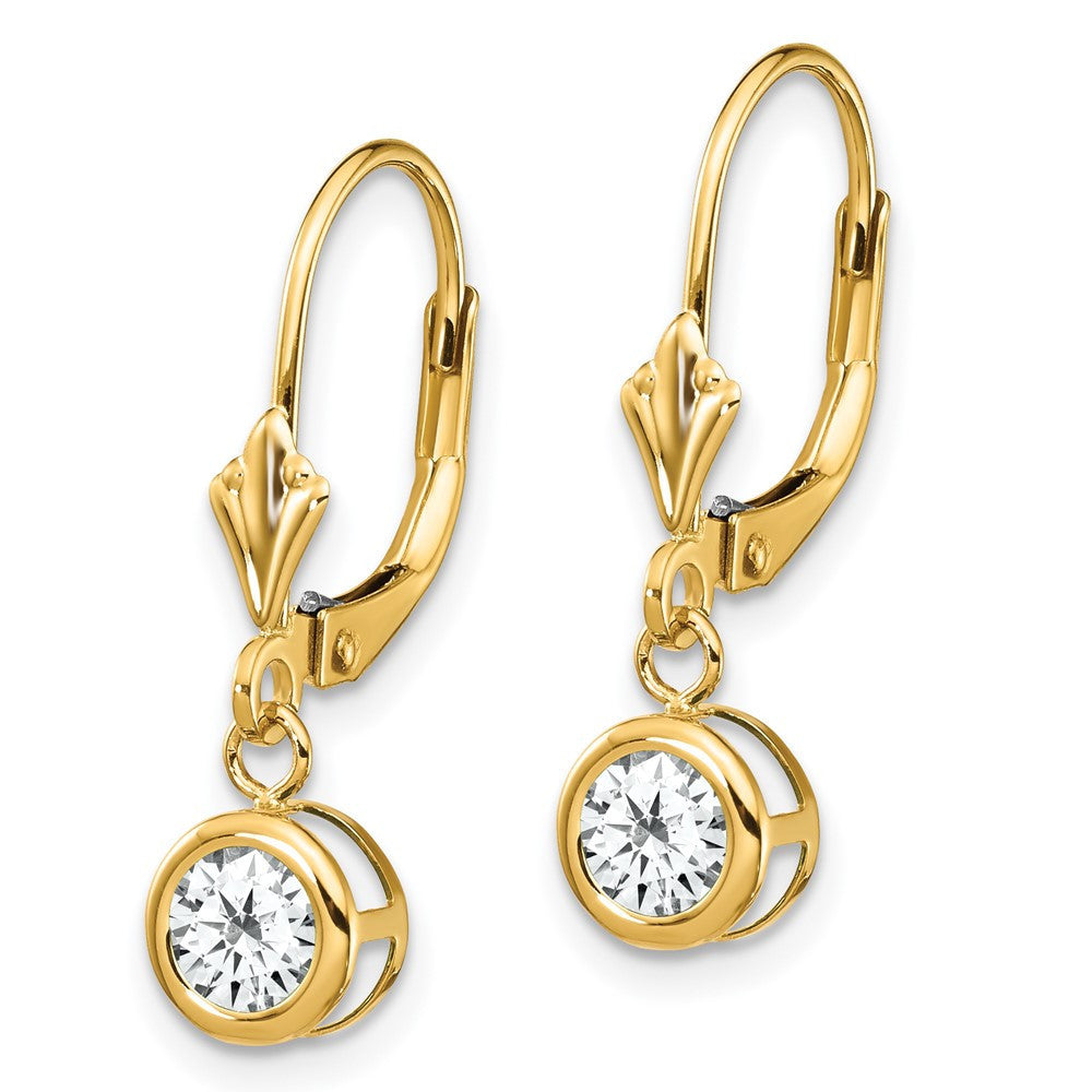 14k Yellow Gold 5mm Cubic Zirconia Leverback Dangle Earrings