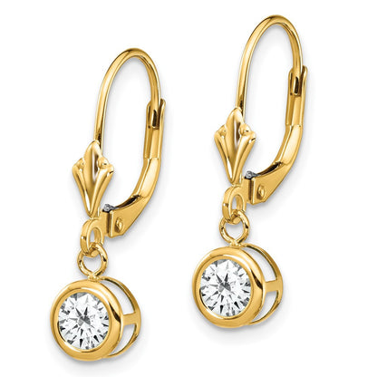 14k Yellow Gold 5mm Cubic Zirconia Leverback Dangle Earrings