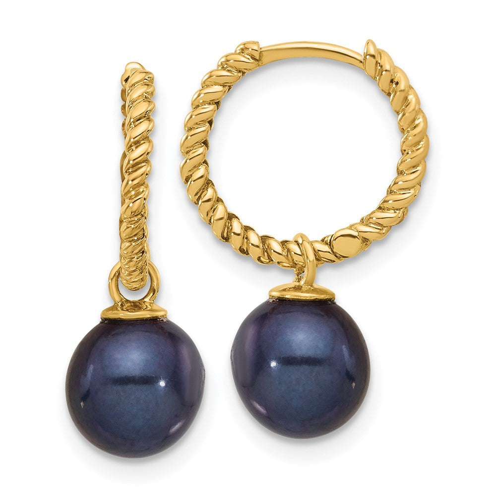 14k Yellow Gold Black & Freshwater Cultured Pearl Removable Dangle Hoop Earrings