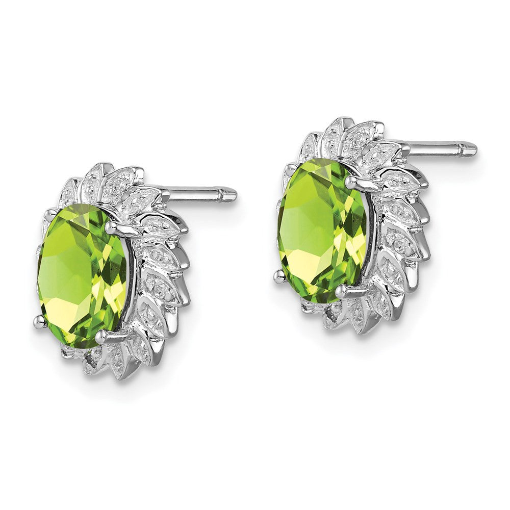 Sterling Silver Rhodium-plated Peridot and Diamond Button Stud Earrings
