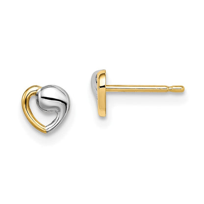 14k Yellow Gold & White Rhodium Heart Button Stud Earrings