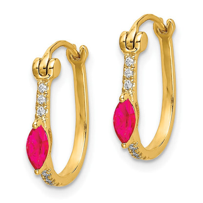 14k Yellow Gold 1/20ct Diamond and Ruby Hinged Hoop Earrings