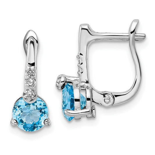 Sterling Silver Rhodium-plated Blue White Topaz Circle Hinged Dangle Earrings