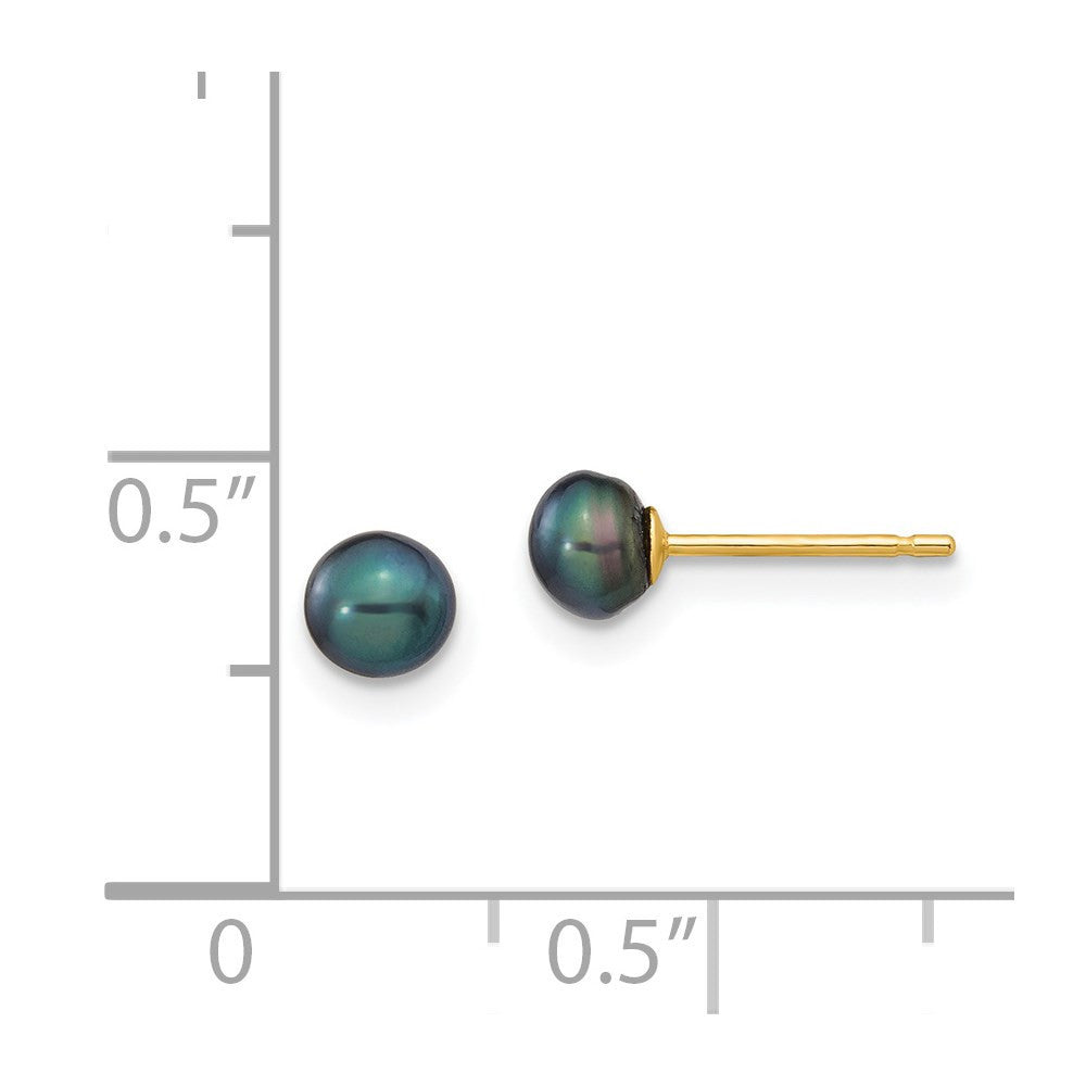 14k Yellow Gold 4-5mm Black Button Freshwater Cultured Pearl Stud Earrings