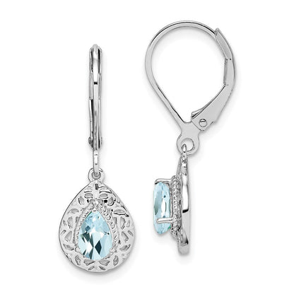 Sterling Silver Rhodium-plated Aquamarine Lever Back Dangle Earrings