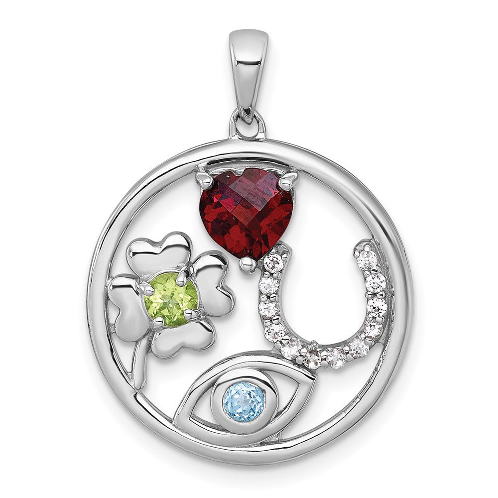 Sterling Silver Rhodium-plated Polished Gemstone Good Luck Pendant