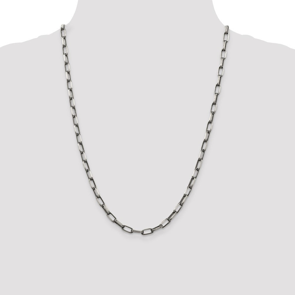 Sterling Silver Antiqued 4.8mm Elongated Open Link Chain Necklace 24"