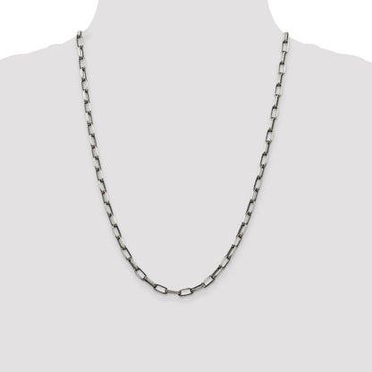 Sterling Silver Antiqued 4.8mm Elongated Open Link Chain Necklace 24"