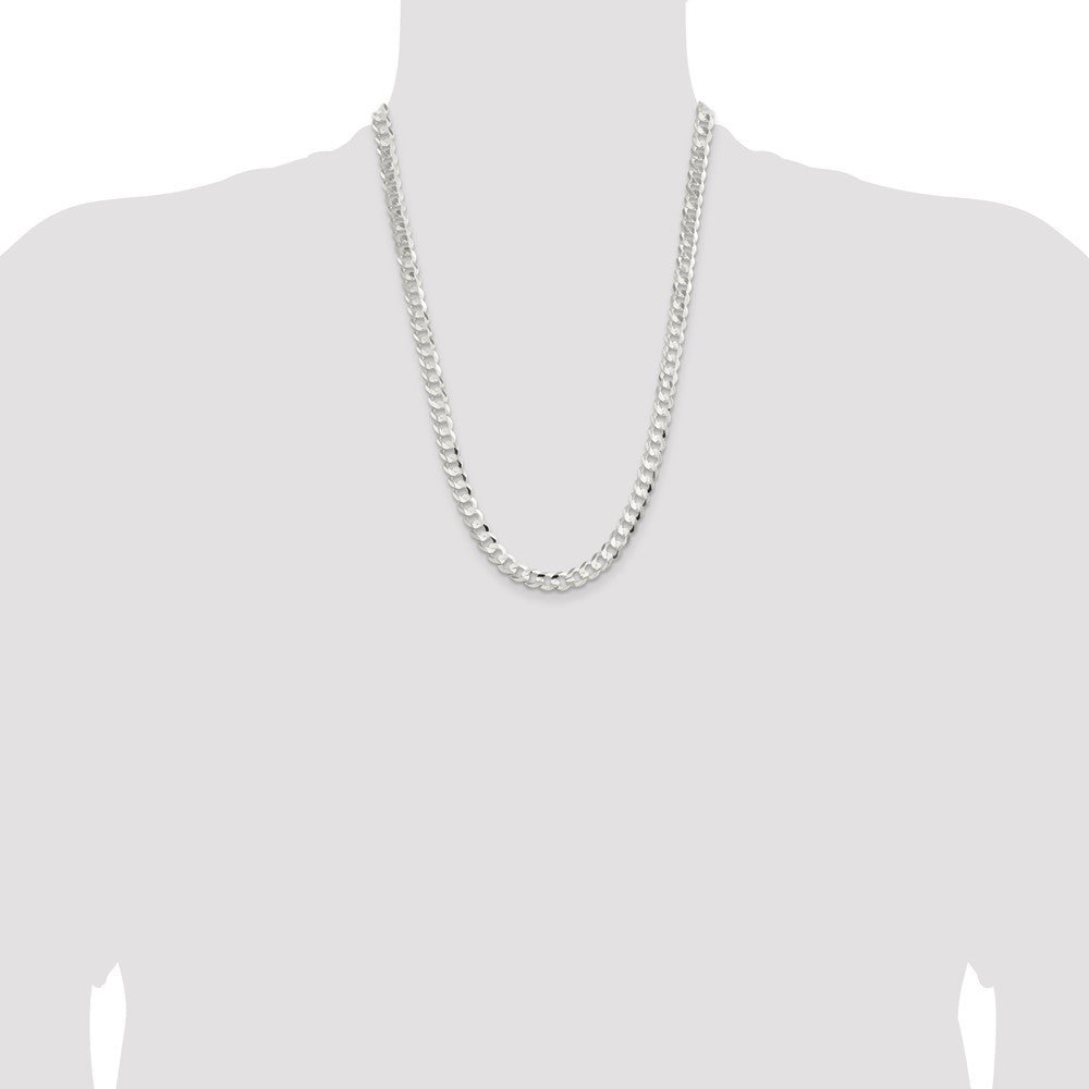 Sterling Silver 7.8mm Concave Beveled Curb Chain Necklace 24"