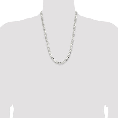 Sterling Silver 7.8mm Concave Beveled Curb Chain Necklace 24"