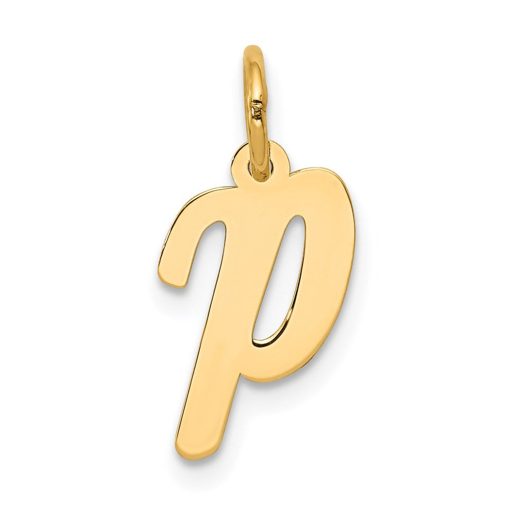 14k Yellow Gold Small Script Letter P Initial Charm Pendant