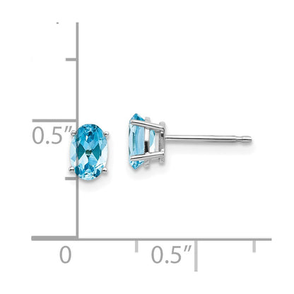 14k White Gold 6x4mm December/Blue Topaz Stud Earrings