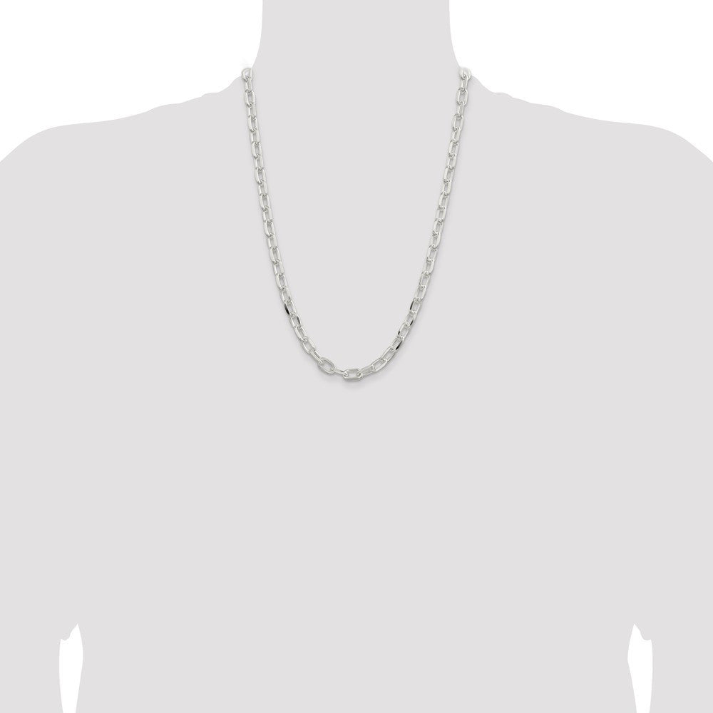 Sterling Silver 7.5mm Diamond-cut Long Link Cable Chain Necklace 24"