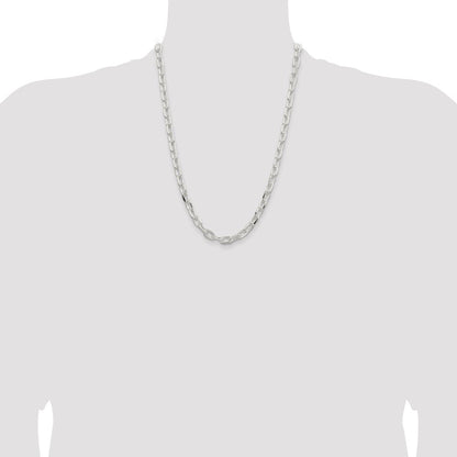 Sterling Silver 7.5mm Diamond-cut Long Link Cable Chain Necklace 24"