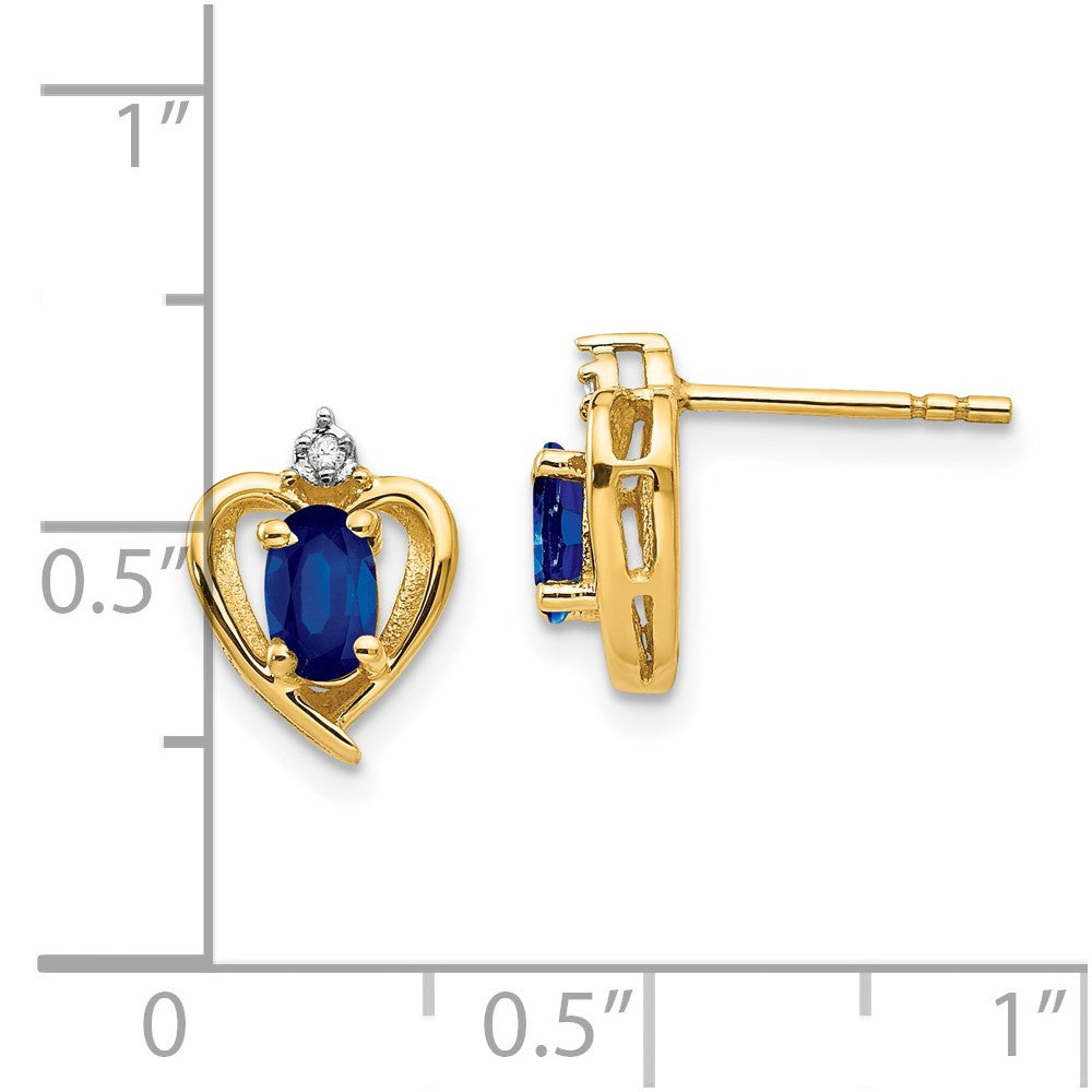 14k Yellow Gold Sapphire and Diamond Heart Stud Earrings