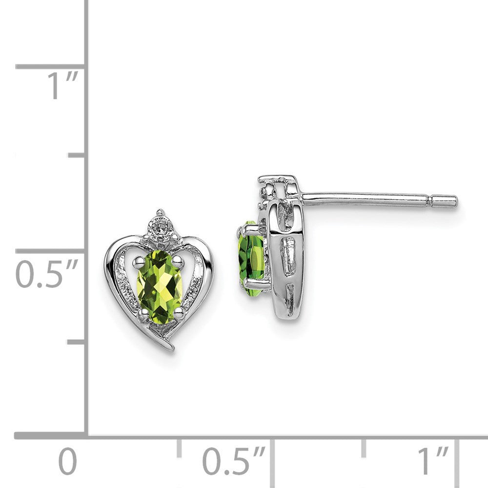 Sterling Silver Rhodium-plated Peridot & Diam. Button Stud Earrings