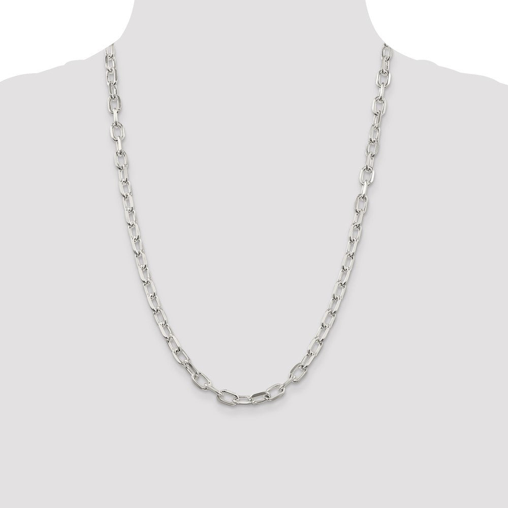 Sterling Silver 6.65mm Diamond-cut Long Link Cable Chain Necklace 24"