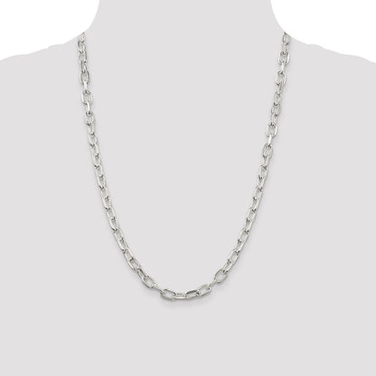 Sterling Silver 6.65mm Diamond-cut Long Link Cable Chain Necklace 24"