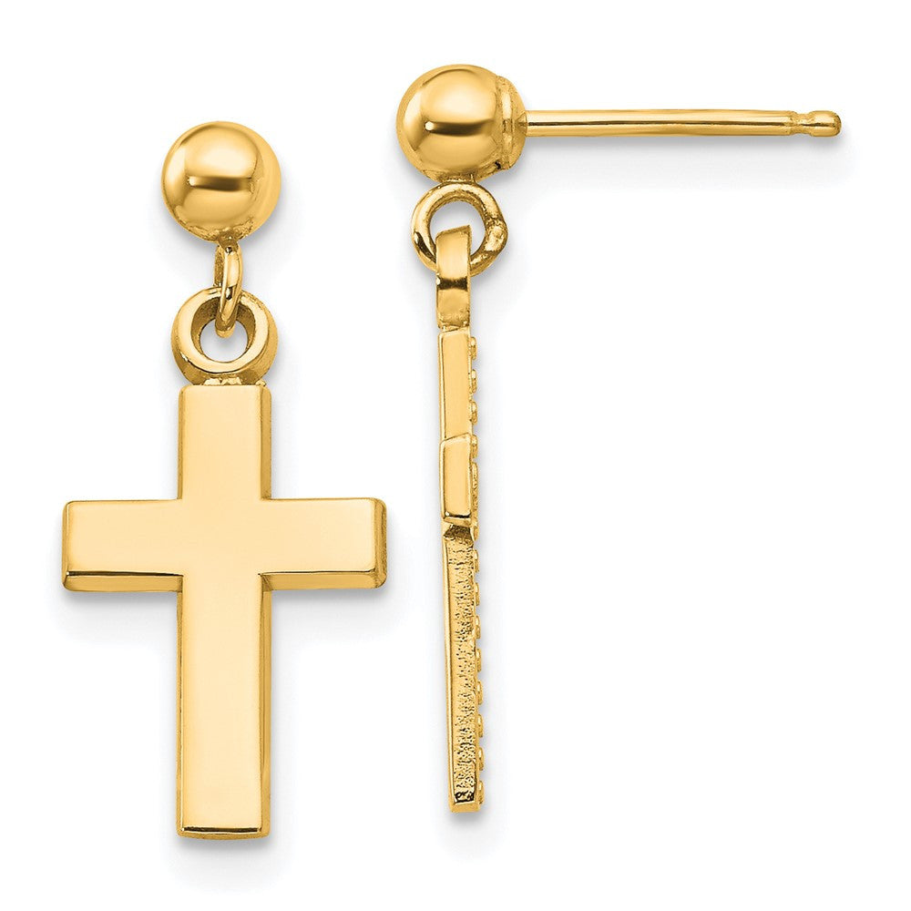 14k Yellow Gold Polished Cross Drop & Dangle Earrings