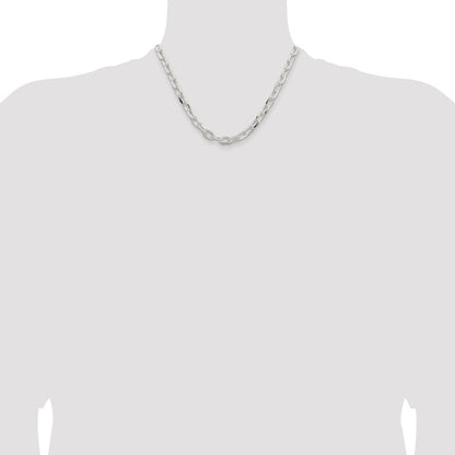 Sterling Silver 7.5mm Diamond-cut Long Link Cable Chain Necklace 18"