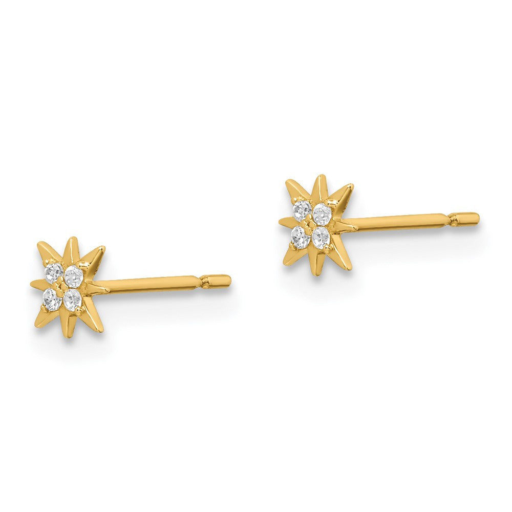 14k Yellow Gold CZ Star Button Stud Earrings